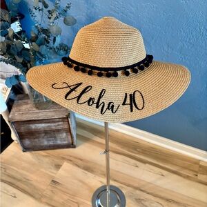 Aloha 40 Straw Sun Hat with Black Pom Poms